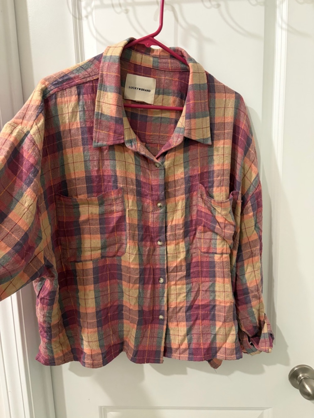 Lucky Brand Plus Size XXL 
Women’s flannel cropped top button up shirt